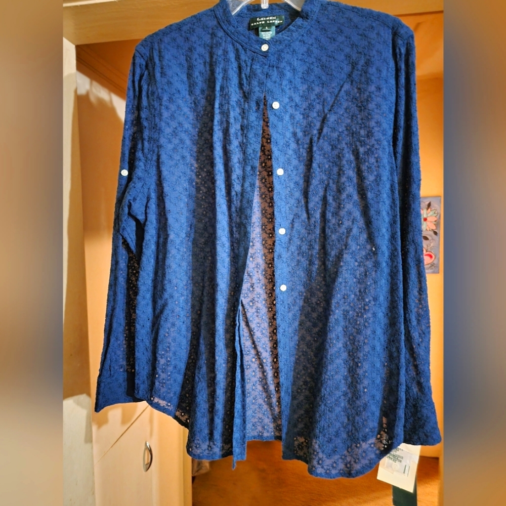 Ralph Lauren Blue Lightweight Shirt Jacket with Geometric Pattern